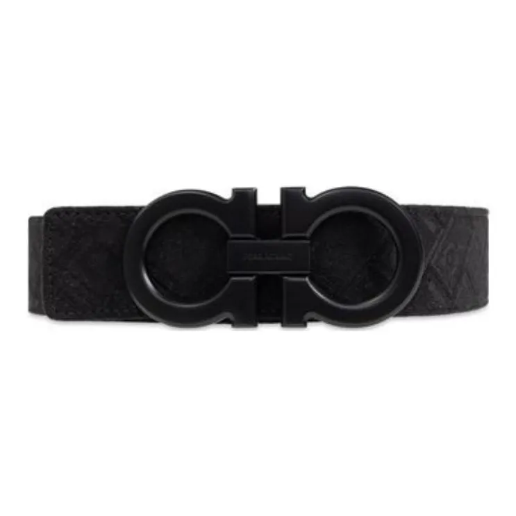 FERRAGAMO Double Sided Gancini Smooth Buckle Calfskin Leather Belts Men's Black-0