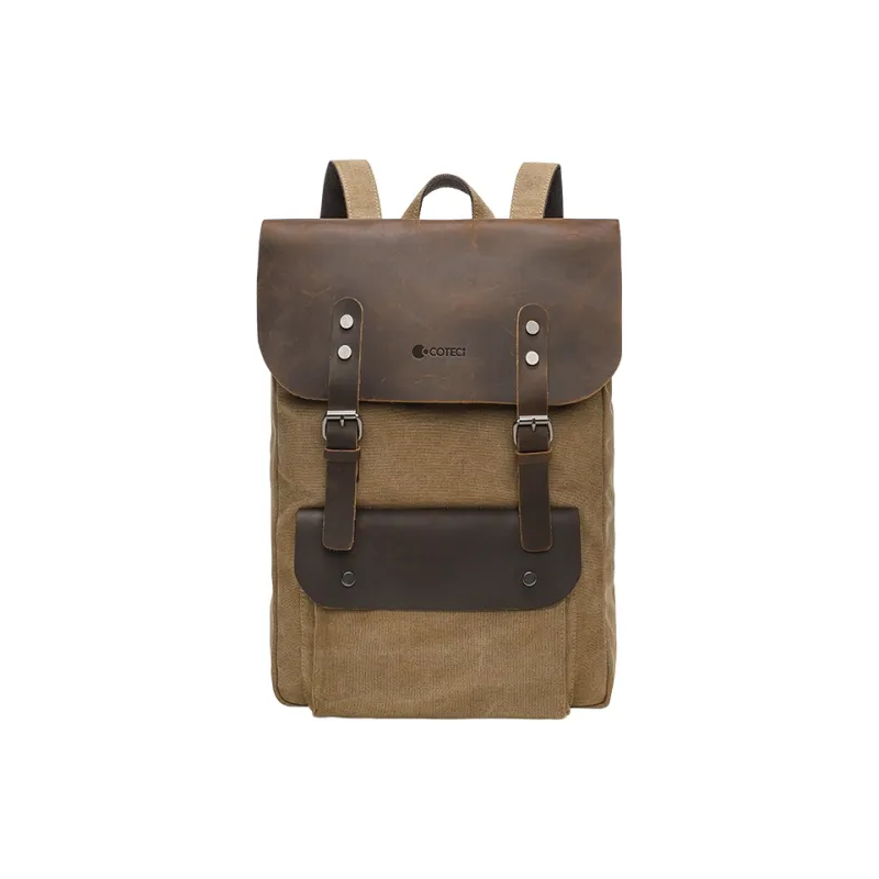 COTECi Washed Canvas, Metal Buckle, Top Grain Cow Leather Backpack Tubas Unisex Khaki/Green-3