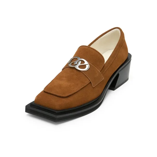 Lost In Echo Commute Block Heel Platform Height Increasing Leather Shoes Loafers Women's Black-7