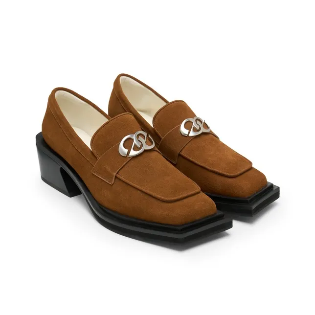 Lost In Echo Commute Block Heel Platform Height Increasing Leather Shoes Loafers Women's Black-6