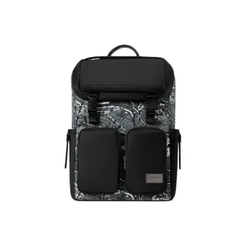 SAMSONITE V&A Collaboration Fabric Cow Leather Patchwork Backpack Unisex Jasper & Black