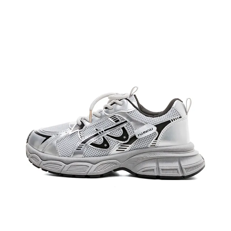 HUANQIU Abrasion Resistant Low Top Chunky Sneakers Women's Silver-0