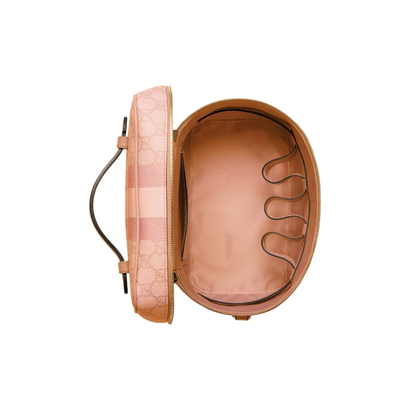 GUCCI Ophidia Canvas With Leather Binding Portable Makeup Travel Storage Bag Medium Size Women's Gray Pink-7