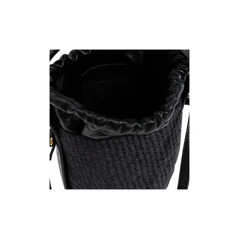 Chloe Woody Raffia Bucket Bag, Handbag, Shoulder Bag, Crossbody Bag, Handbag Small Size Women's Black-3