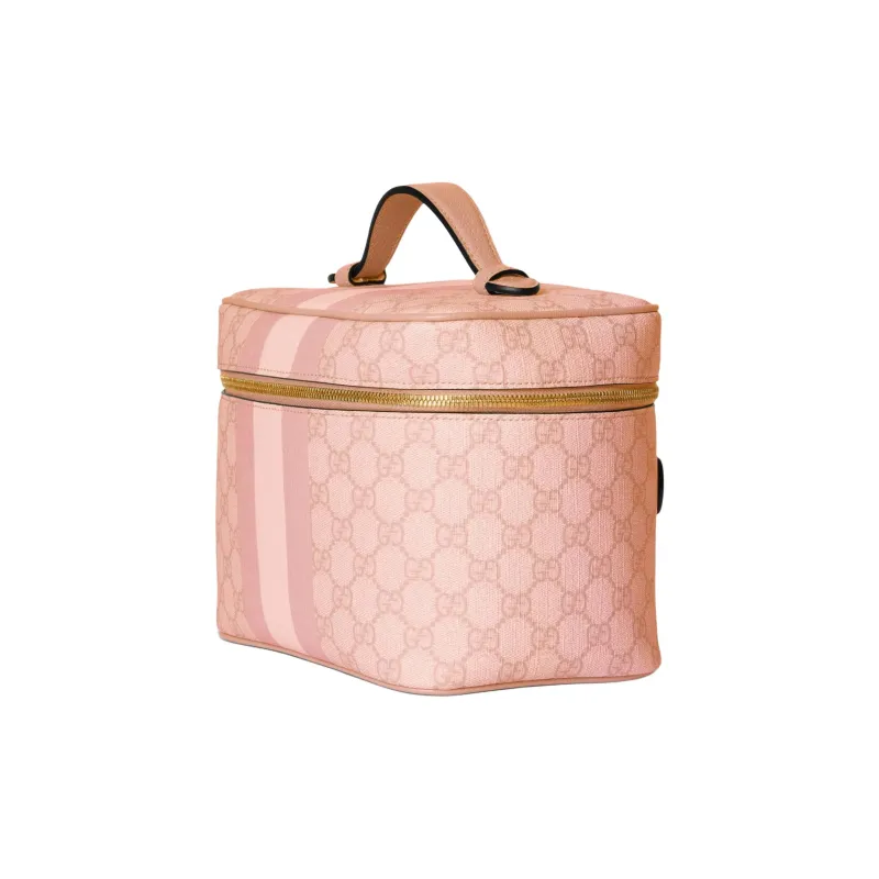 GUCCI Ophidia Canvas With Leather Binding Portable Makeup Travel Storage Bag Medium Size Women's Gray Pink-1
