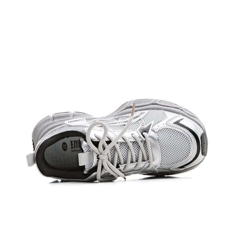 HUANQIU Abrasion Resistant Low Top Chunky Sneakers Women's Silver-3