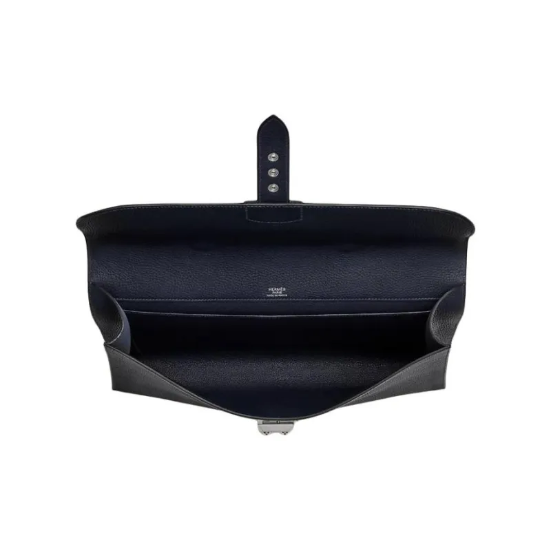 HERMES Sac A Depeches Calfskin Handbag Men's 2Z Bleu Nuit Midnight Blue-4