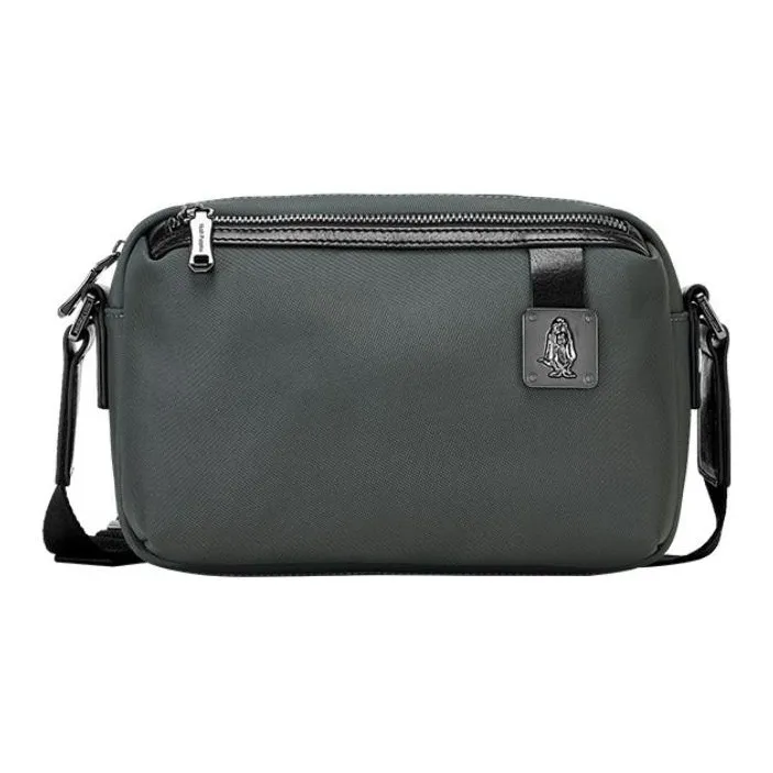 Hush Puppies Cow Leather Patchwork With Fabric Crossbody Bag Medium Size Men's Black Jasper-6