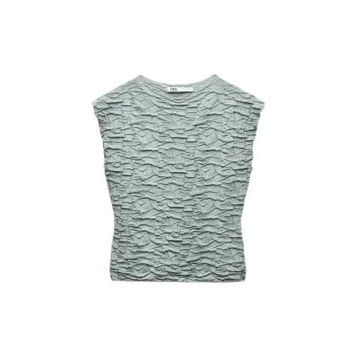 ZARA T-Shirts Women's Gray Green