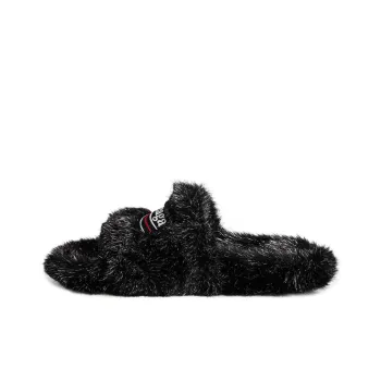 Balenciaga Logo Embroidered Faux Fur Slides Women's