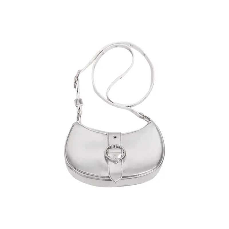 Carksky PU One Shoulder Shoulder Bag Women's Silver/Black-2