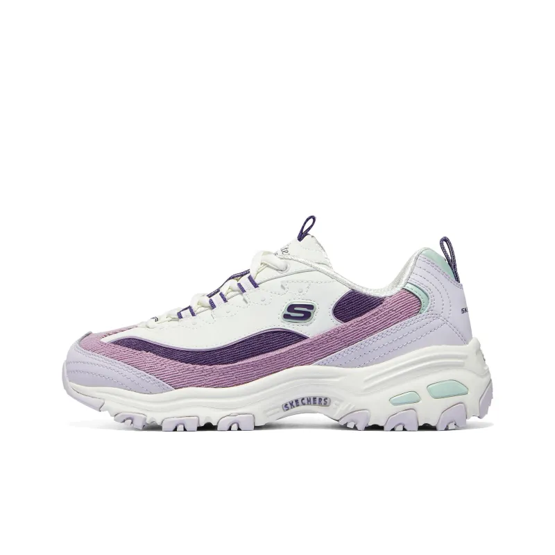 Skechers D'LITES 1.0 Anti Slip Wear Resistant Low Top Chunky Sneakers Women's White Purple-1