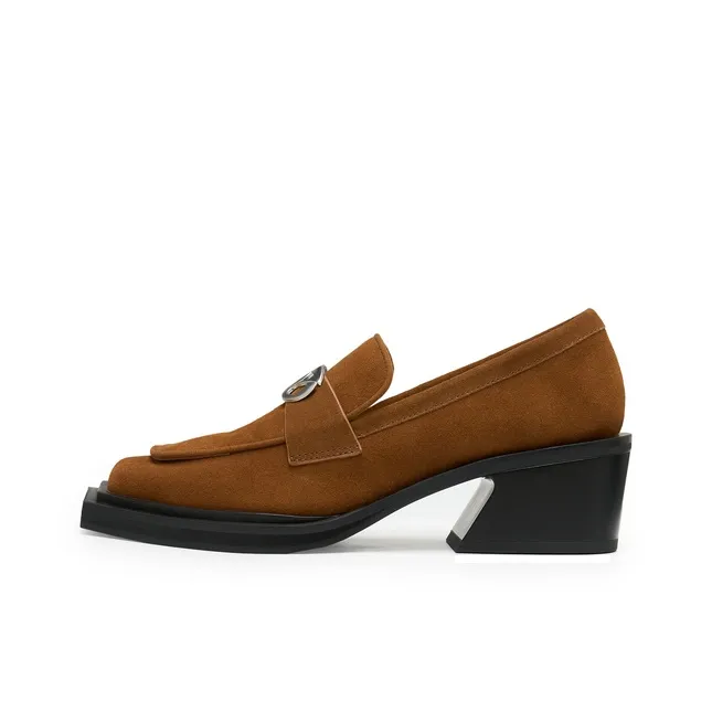 Lost In Echo Commute Block Heel Platform Height Increasing Leather Shoes Loafers Women's Black-5