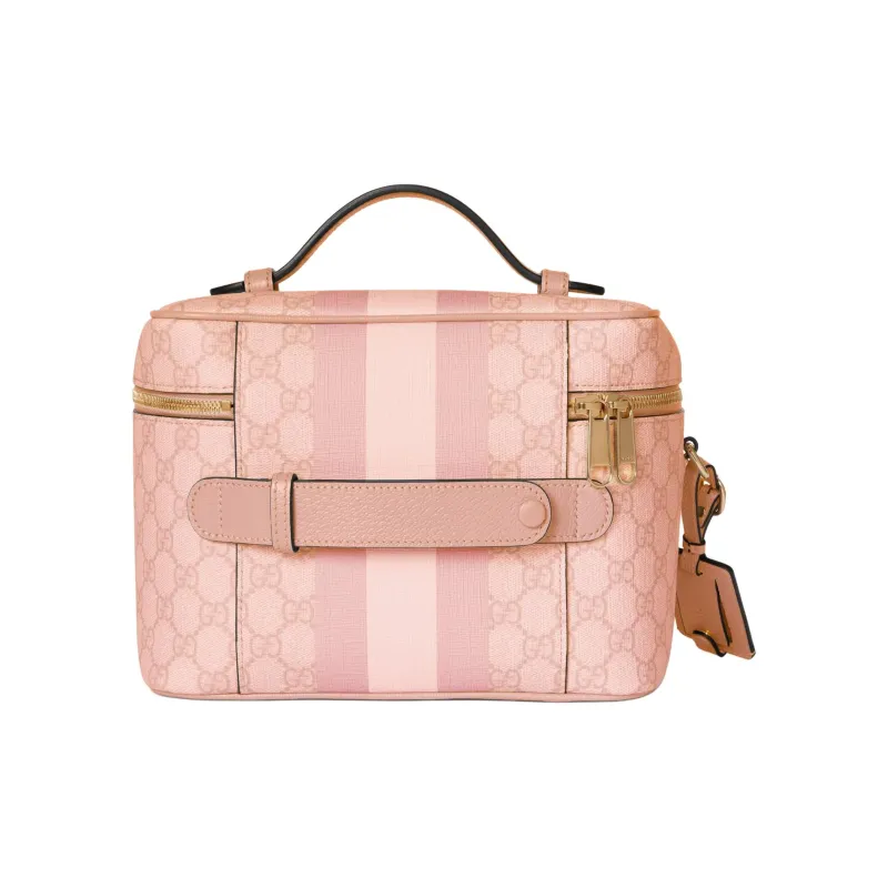 GUCCI Ophidia Canvas With Leather Binding Portable Makeup Travel Storage Bag Medium Size Women's Gray Pink-3