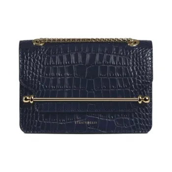 Strathberry Crocodile Pattern Leather Shoulder Bag Crossbody Bag Mini Women's Dark Blue