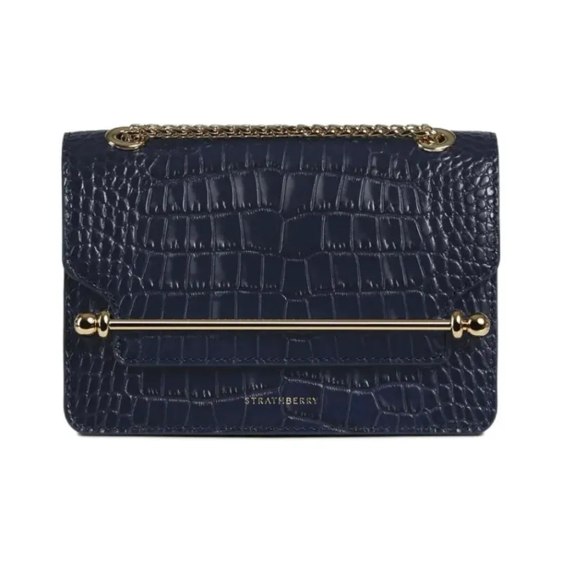 Strathberry Crocodile Pattern Leather Shoulder Bag Crossbody Bag Mini Women's Dark Blue-0