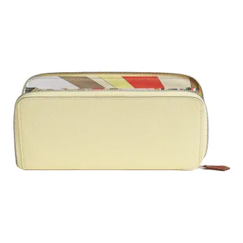 HERMES Silk'In Epsom Calfskin Wallet Women's Yellow & Beige & Dark Umber