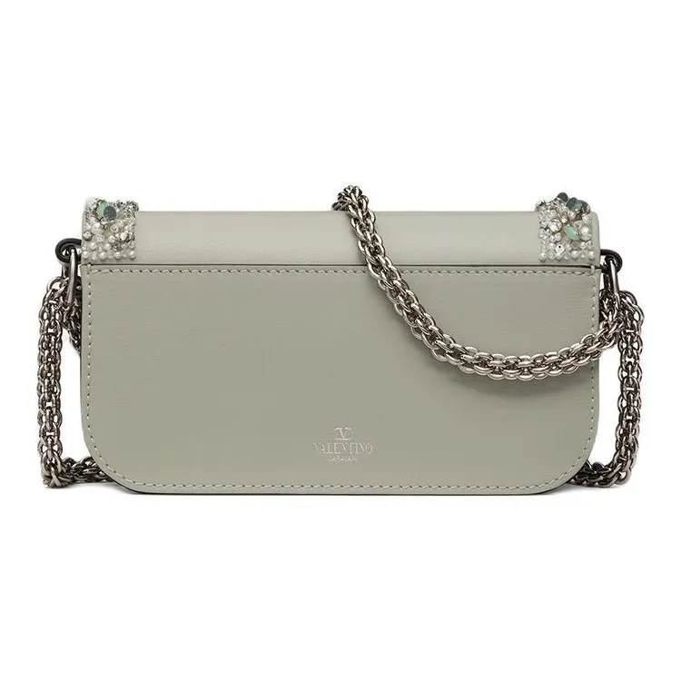 Valentino Faux Crystal Shoulder Bag, Crossbody Bag, Handbag Trumpets Women's Crystal & Light Gray-3