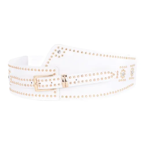 Emperor Penguin Elastic Waistband With Button And Stud Design, Stretchy Wide Dress Leather Belts Women's