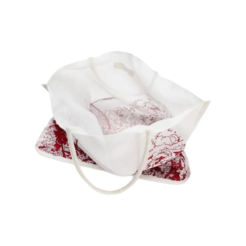 ZARA Polyester Tote Bag Shopping Bag Handbag Large Size Women's Red White-4