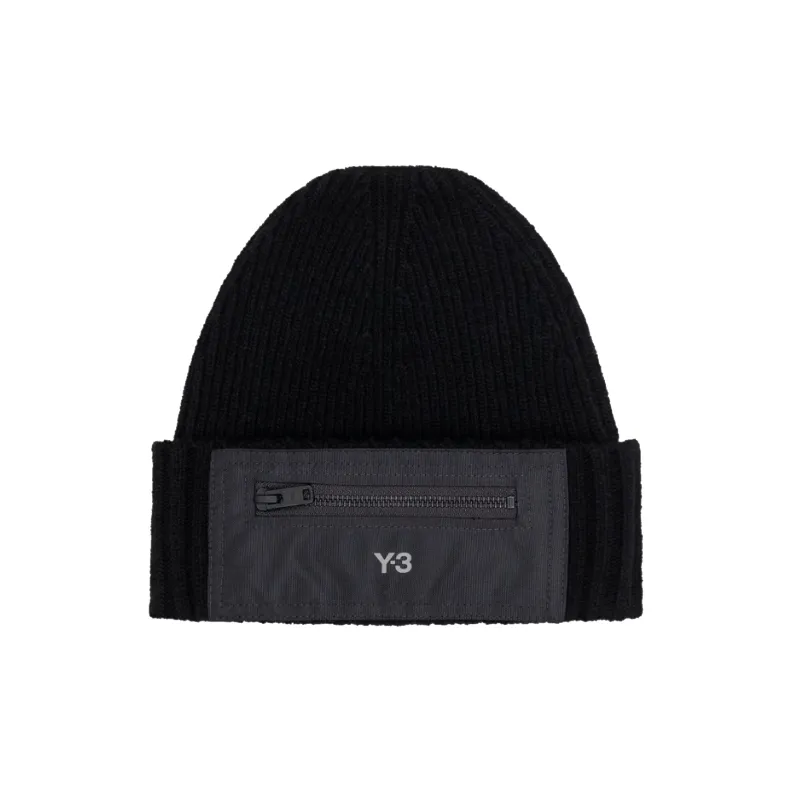 Y 3 Logo Printed Ribbed Knit Beanie-0