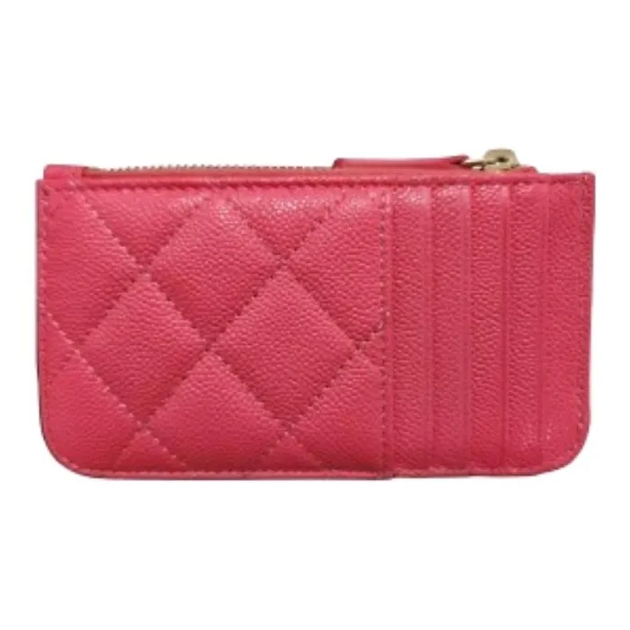 CHANEL Leather Wallets Card Holders Regular Women's Pink-1