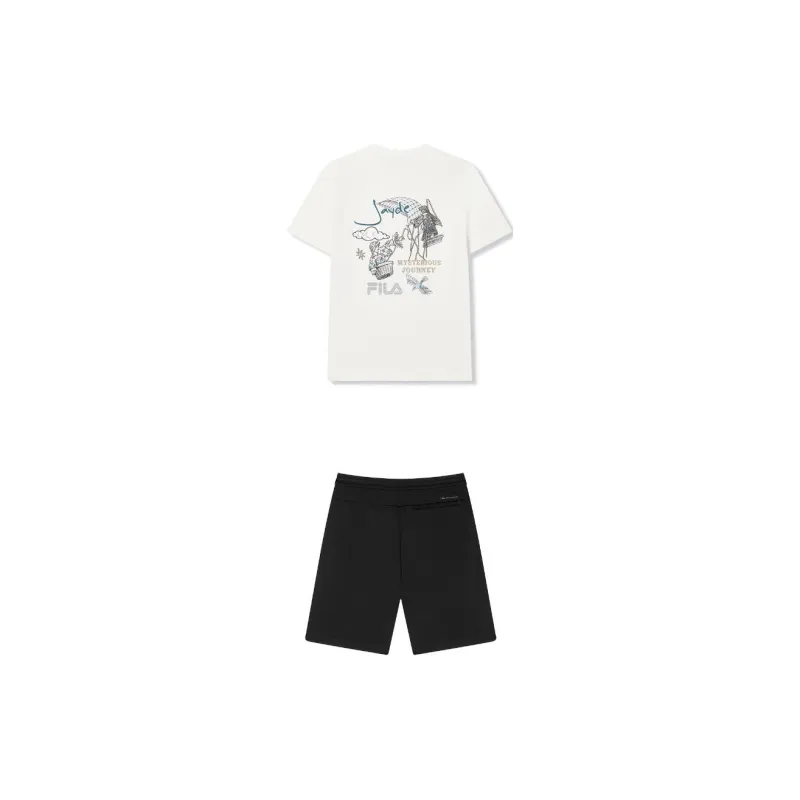 FILA Casual Sportswear Men Set White Top+Black Shorts-1