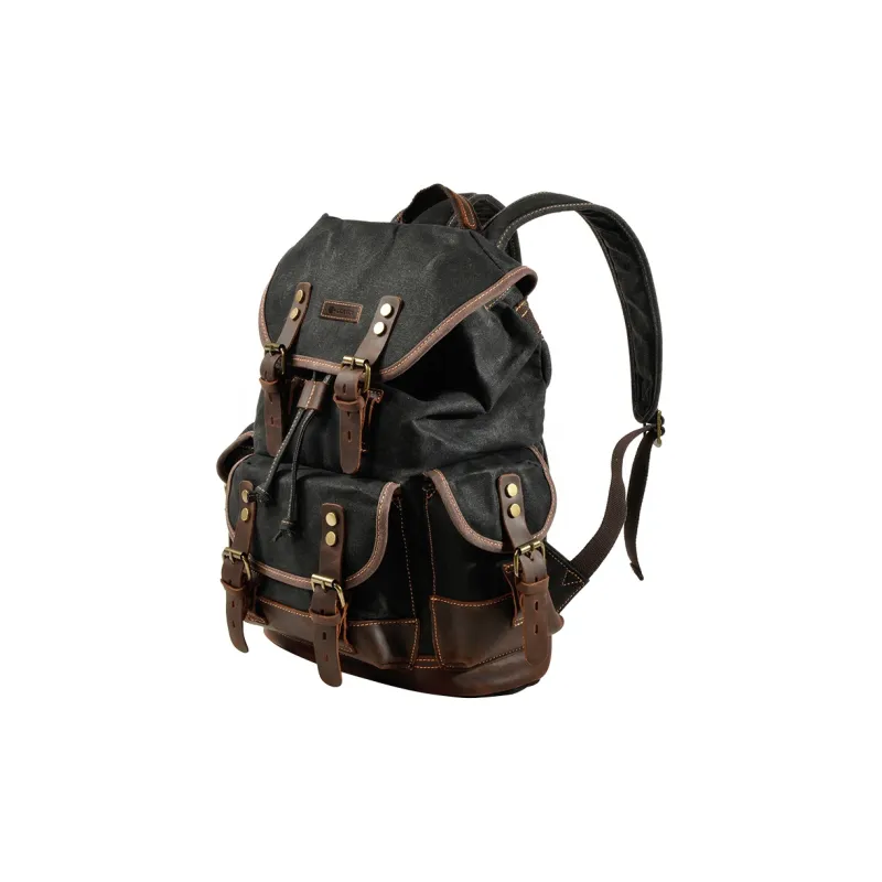 COTECi Top Grain Crazy Horse Cow Leather With Washable Canvas Backpack Tubas Men's Gray/Army Green/Black/Khaki-6