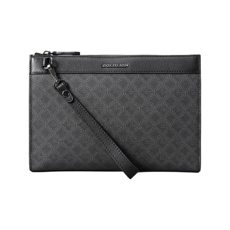 GOLDLION Top Grain Cow Leather With PVC Clutch Men's Black-0