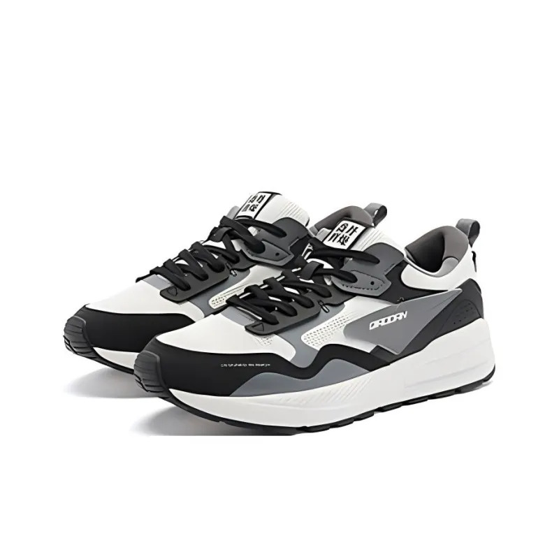 QIAODAN Slip Resistant Breathable Height Increasing Low Top Casual Shoes Men's Birch White/Black-1