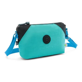 Kipling Polyamide Shoulder Bag, Crossbody Bag Small Size Unisex Aqua Blue & Dark Gray