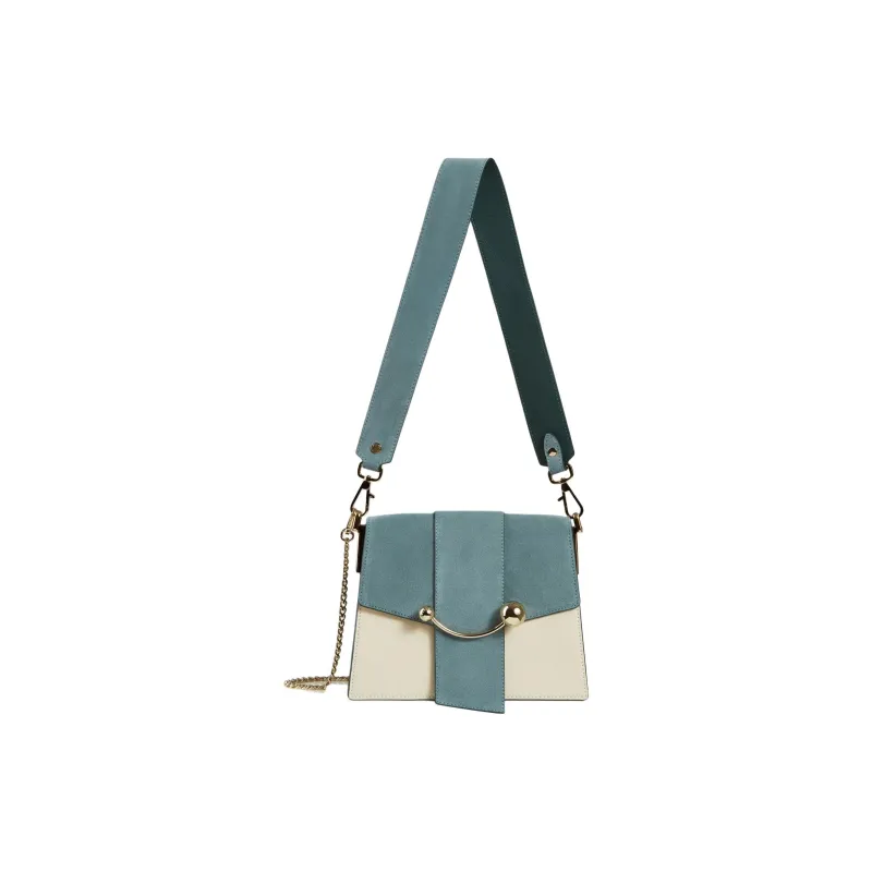 Strathberry Calfskin Suede Split Calfskin Shoulder Bag Crossbody Bag Women's Duck Egg Blue/White-0