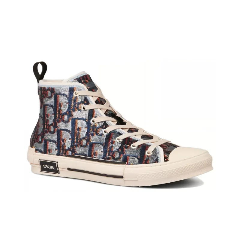 DIOR B23 High Top Stylish Skateboarding Shoes Men's Blue Silver-1