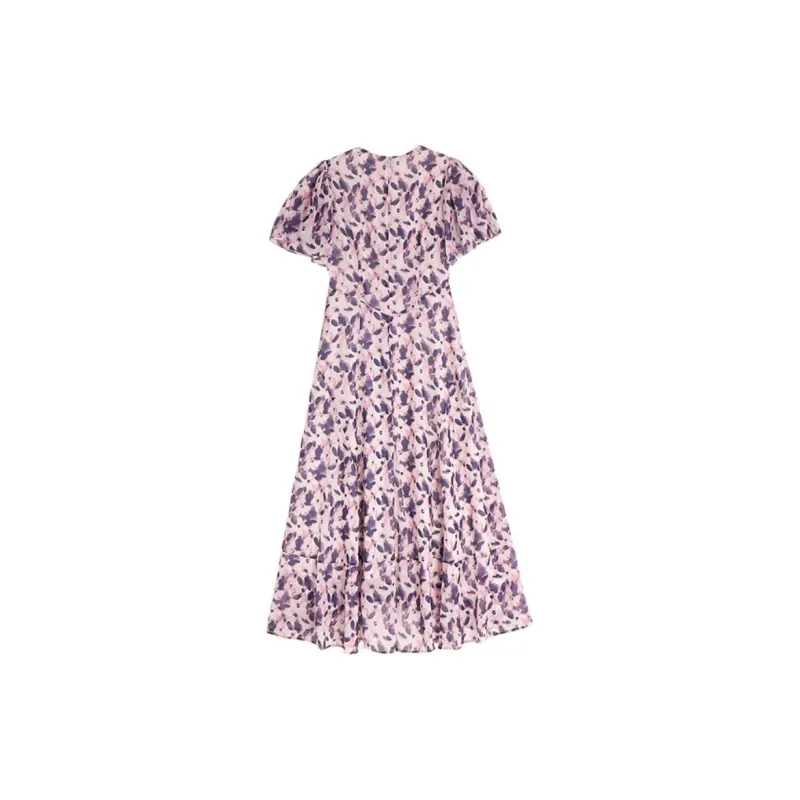 CLUB MONACO Short Sleeved Dresses Women's Pink Purple Print-1