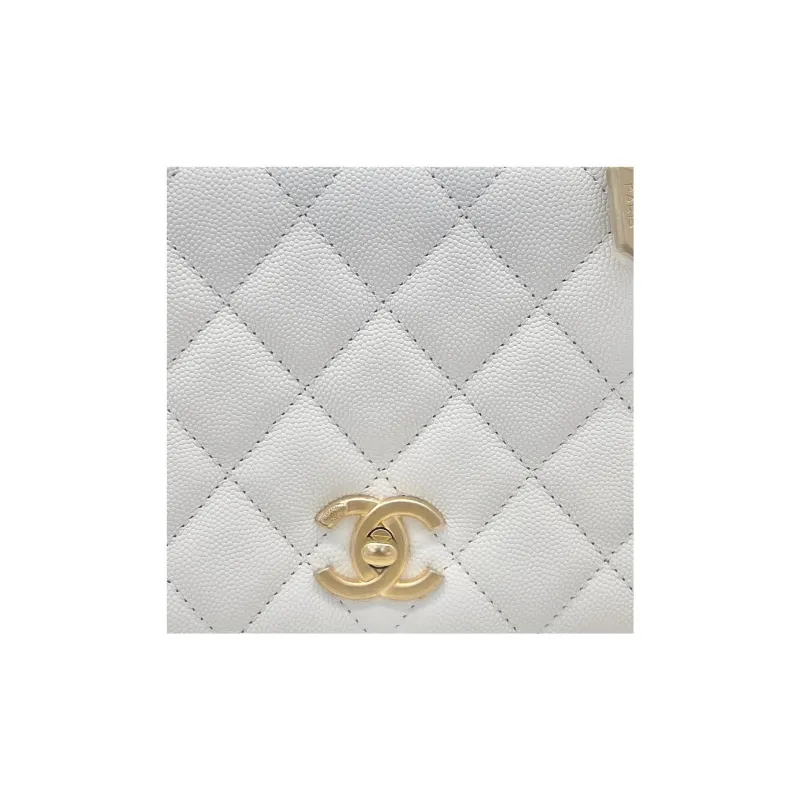 CHANEL Litchi Grain Cow Leather Crossbody Bag, Shoulder Bag Women's White-1