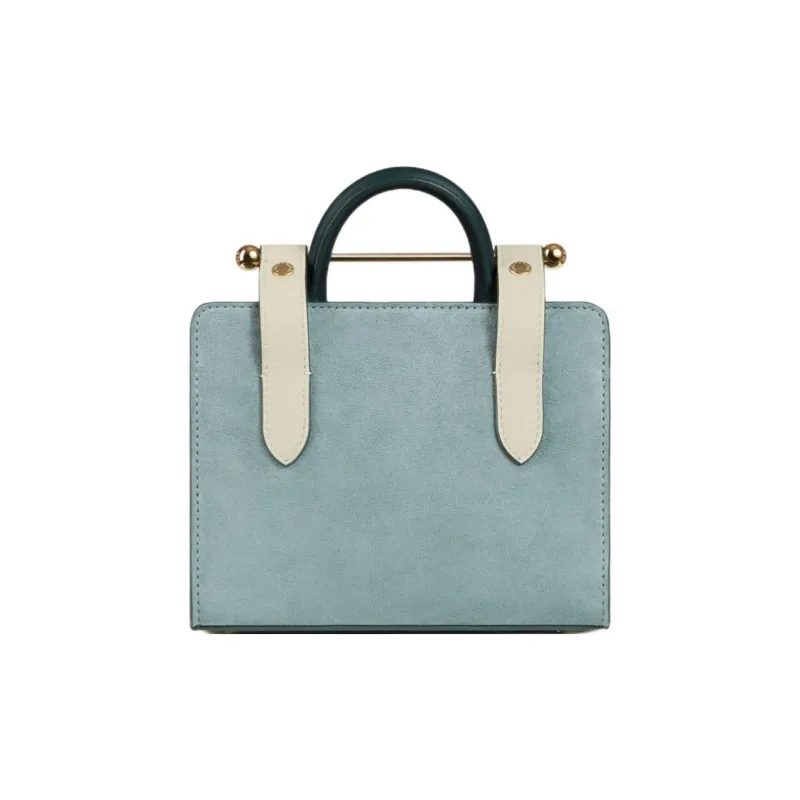 Strathberry Calfskin Tote Bag Shopping Bag Shoulder Bag Crossbody Bag Handbag Nano Women's Duck Egg Blue With Green-2