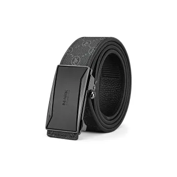 FAIRWHALE Vintage Pattern Automatic Buckle Casual Belt PVC Leather Belts Men's Width 3.5CM