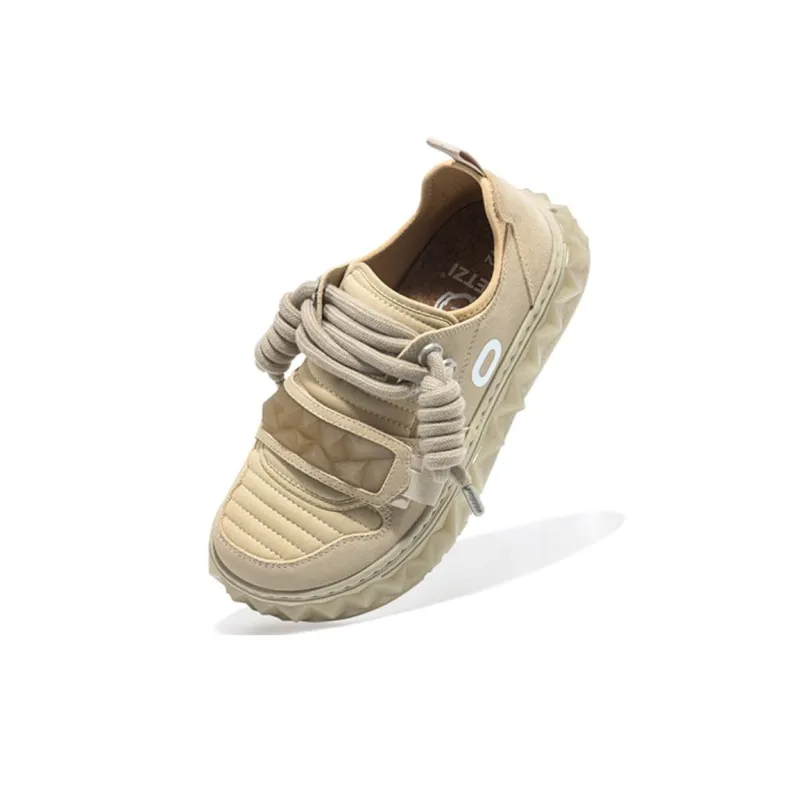 OETZI Wear Resistant Lightweight Breathable Height Increasing Low Top Skateboard Shoes Unisex Apricot-3