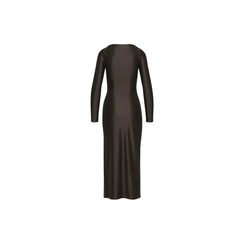 ARITZIA Ten Satinette Starlit Dress Long-Sleeved Dresses Women's Rich Mocha Brown/Deep Mocha Brown-1