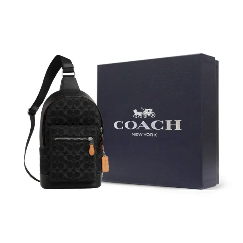 COACH West Fabric With Cow Leather Shoulder Bag Crossbody Bag Sling Bags Medium Size Men's Black-7