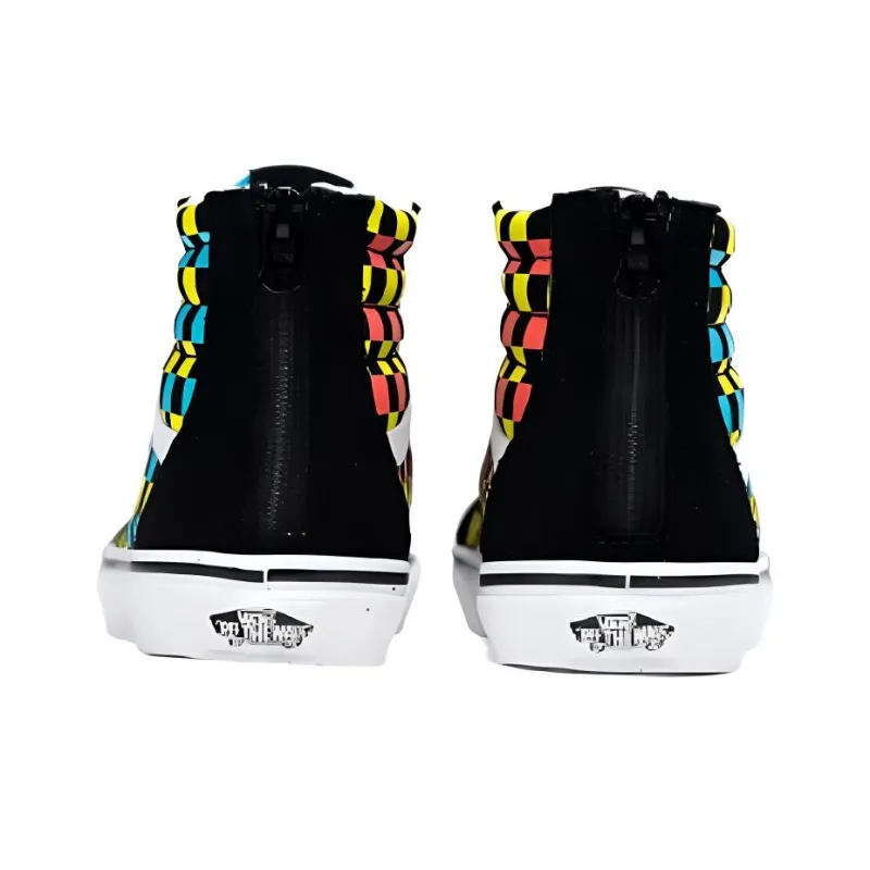 Sk8 Vans  Hi Zip Kids 'Neon Glow Checkerboard'-2