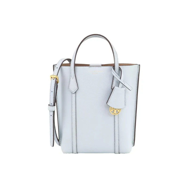 TORY BURCH Perry Embossed Leather Tote Bag, Shopping Bag, Shoulder Bag, Crossbody Bag, Handbag Mini Women's Light Blue-0
