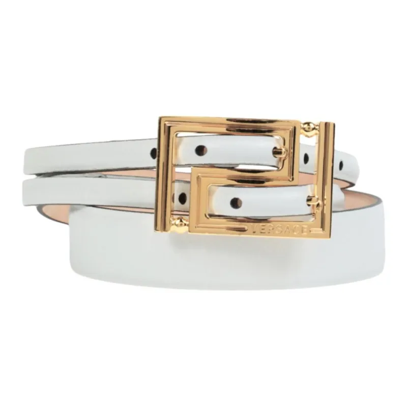 VERSACE Double-Sided Badge Design Calfskin Leather Belts Women's White-1