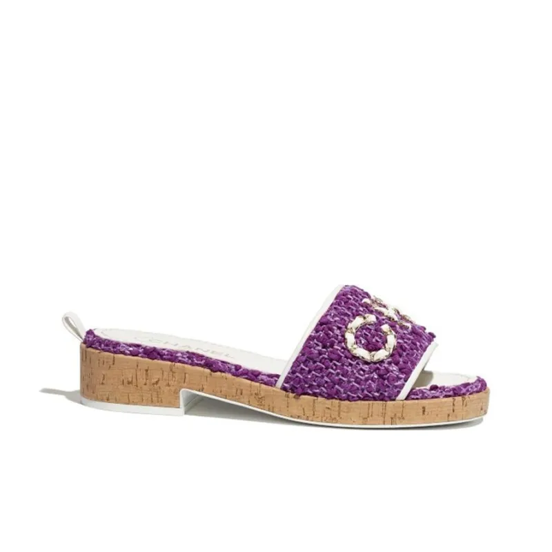 CHANEL Rubber Sole Abrasion Resistant Slide Slippers Women's Purple-1