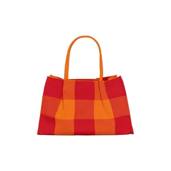 JC DAMO Eco-Friendly Yarn Classic Tote Large Square Shoulder Bag Handbag Women's Red Orange/Black Camel/Blue Green