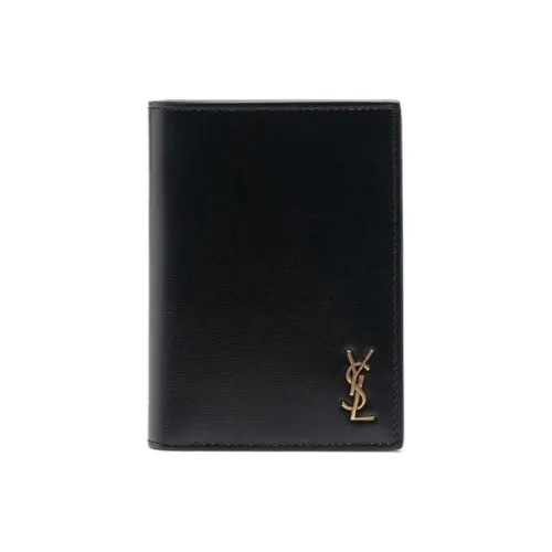 SAINT LAURENT Calfskin Double Fold Card Holder Wallet Men's Black