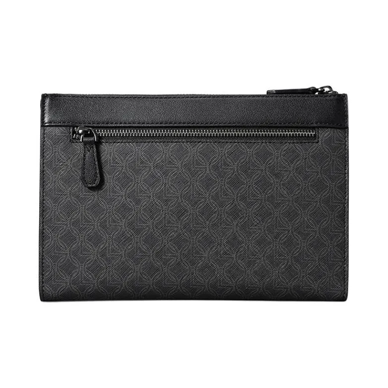 GOLDLION Top Grain Cow Leather With PVC Clutch Men's Black-4