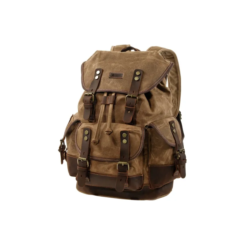 COTECi Top Grain Crazy Horse Cow Leather With Washable Canvas Backpack Tubas Men's Gray/Army Green/Black/Khaki-16