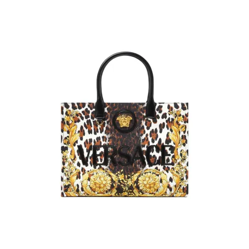 VERSACE Canvas Tote Bag Shopping Bag Handbag Large Size Women's Gold & Brown