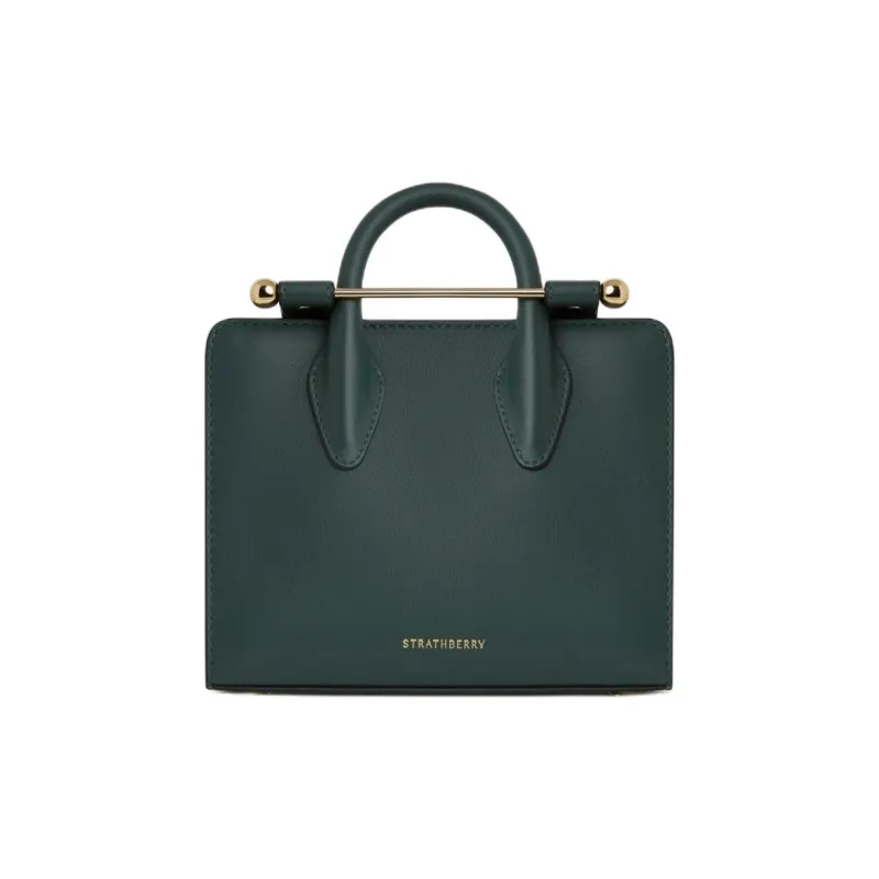 Strathberry Smooth Calf Leather Tote Bag Shopping Bag Shoulder Bag Crossbody Bag Handbag Mini Women's Dark Green-0